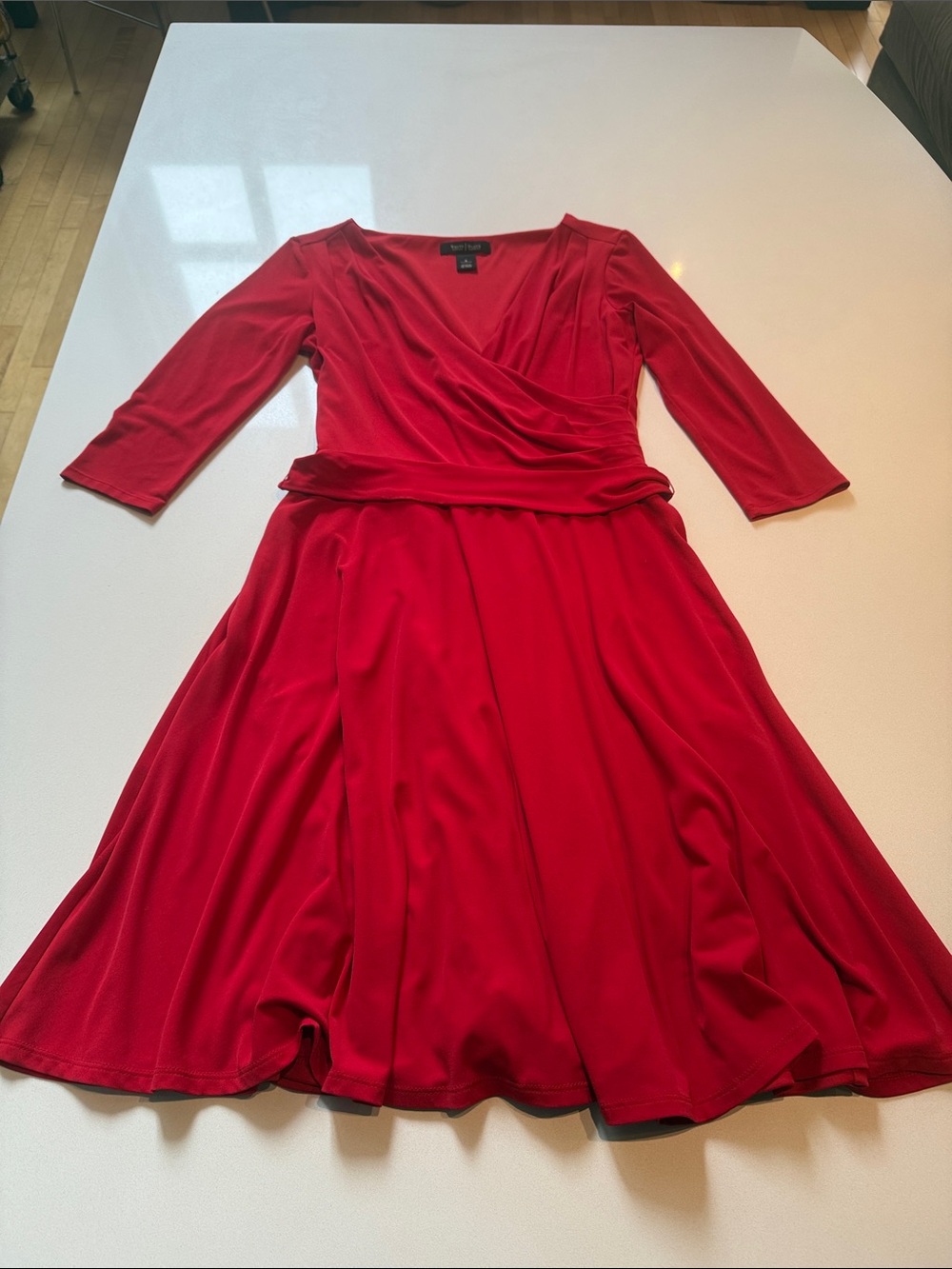 White House Black Market Midi Faux Wrap Dress with Belt & Pockets, Red